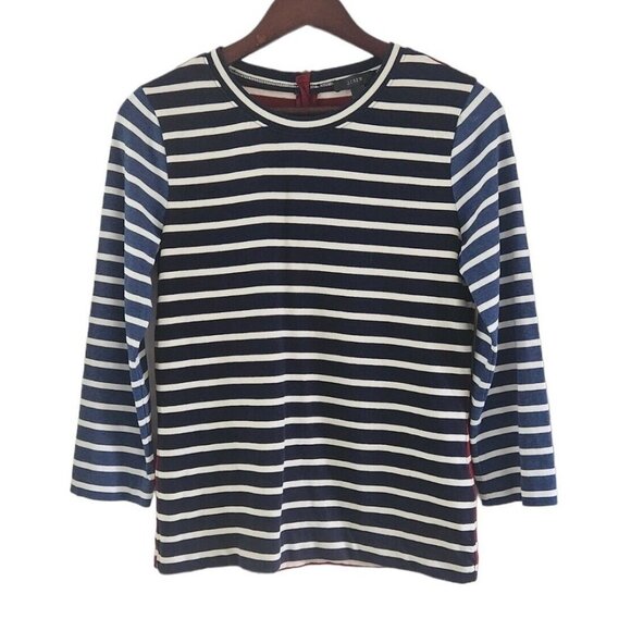 J. Crew Tops - J Crew Mixed Stripe Blue Red 3/4 Sleeve Zipper Back Size Small Womens